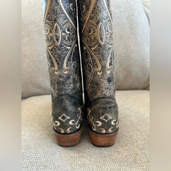 Circle G By Corral Women’s Black Crackle / Bone Embroidery Western Boots 6.5