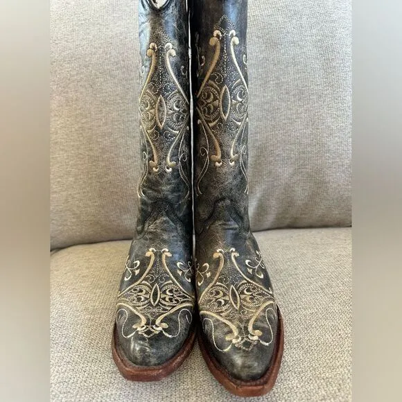 Circle G By Corral Women’s Black Crackle / Bone Embroidery Western Boots 6.5