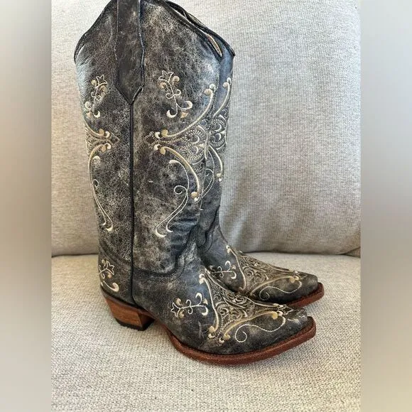 Circle G By Corral Women’s Black Crackle / Bone Embroidery Western Boots 6.5