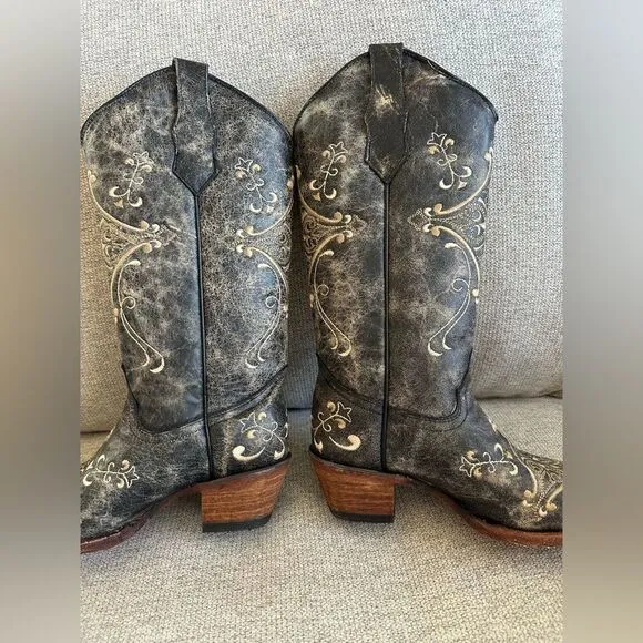Circle G By Corral Women’s Black Crackle / Bone Embroidery Western Boots 6.5