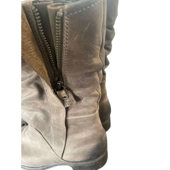 Clarks Women’s Mansi Juniper Midcalf Leather Moto Boots Gray Brown Size 9.5 M