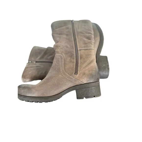 Clarks Women’s Mansi Juniper Midcalf Leather Moto Boots Gray Brown Size 9.5 M