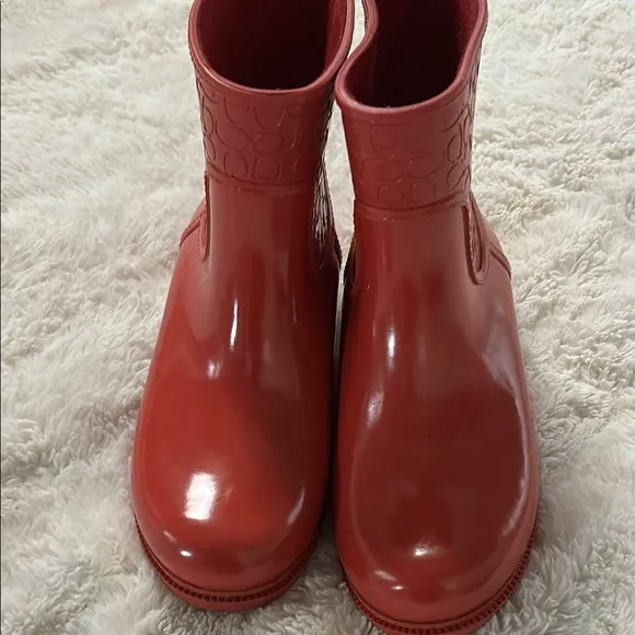 Coach Red Rain &amp; Snow Boots with Embossed Design
