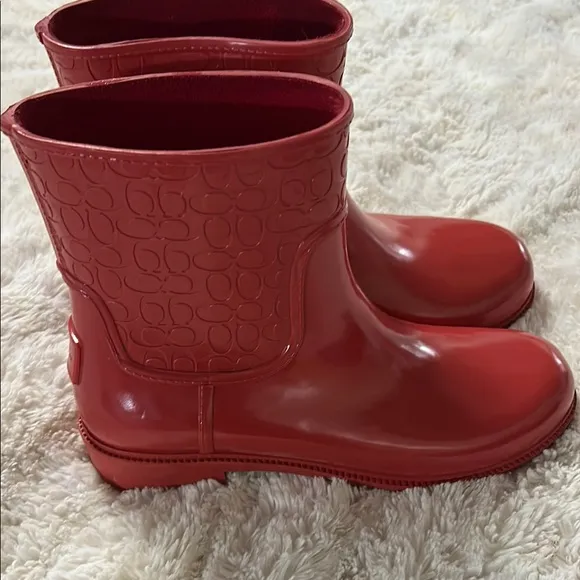 Coach Red Rain &amp; Snow Boots with Embossed Design