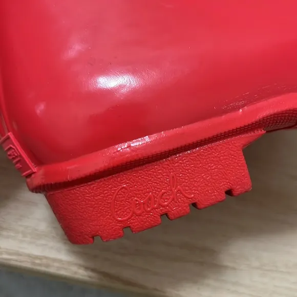 COACH Red Rubber Rain Boot - Pearl Signature Monogram New York Women's size 6