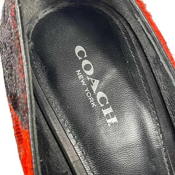 Coach Tamera Red Black Plaid Pony Hair Pointed Toe Pump Heel Shoes Sz 7.5