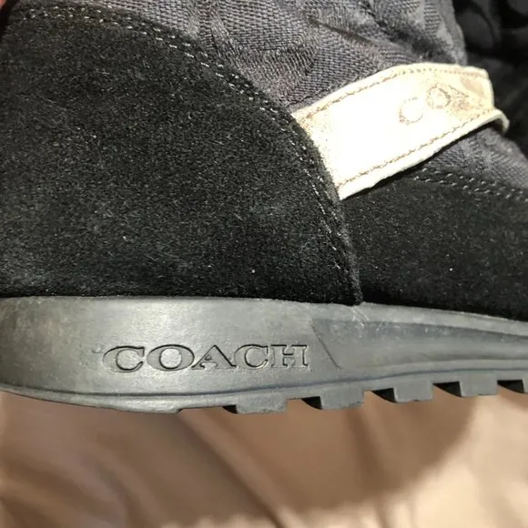Coach women zip up black  pompom winter boots, 8.5