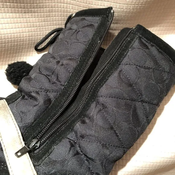 Coach women zip up black  pompom winter boots, 8.5