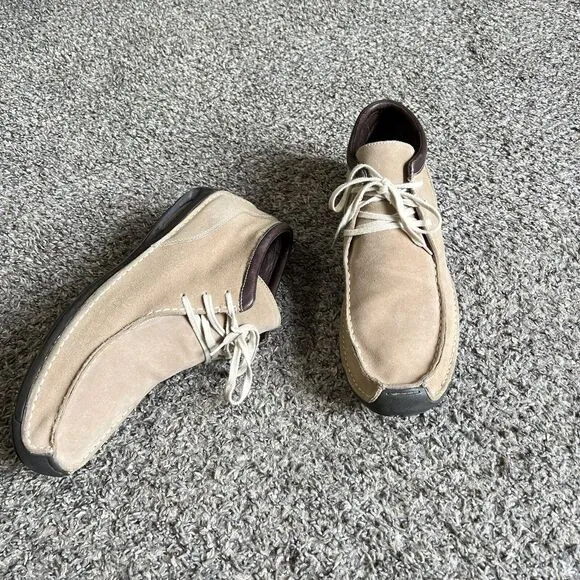 Cole Haan Beige Suede Lace Up Chukka Ankle Driving Boots Men 13 NikeAir Comfort