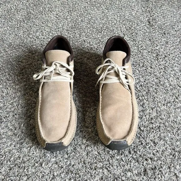 Cole Haan Beige Suede Lace Up Chukka Ankle Driving Boots Men 13 NikeAir Comfort