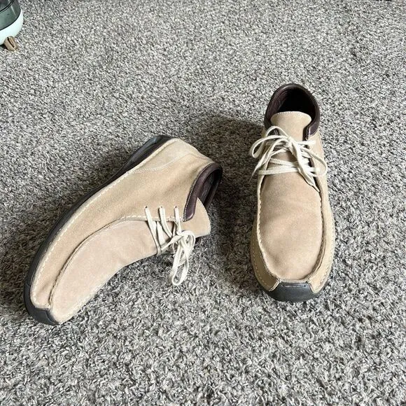 Cole Haan Beige Suede Lace Up Chukka Ankle Driving Boots Men 13 NikeAir Comfort