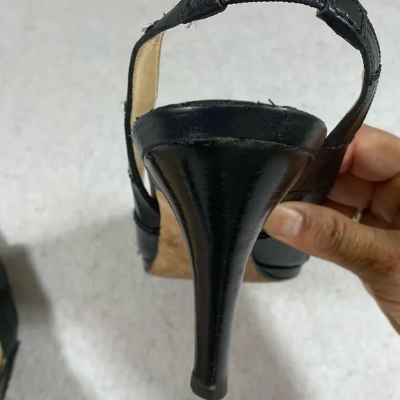 Cole Haan leather Strappy Heels Shoes Black Open Rounded Toe Strap Heel …