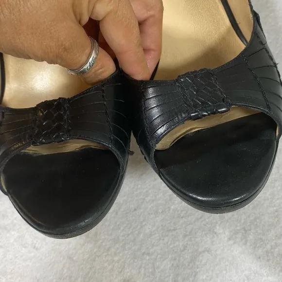 Cole Haan leather Strappy Heels Shoes Black Open Rounded Toe Strap Heel …