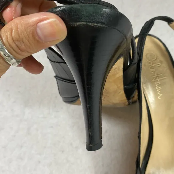 Cole Haan leather Strappy Heels Shoes Black Open Rounded Toe Strap Heel …