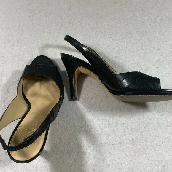 Cole Haan leather Strappy Heels Shoes Black Open Rounded Toe Strap Heel …