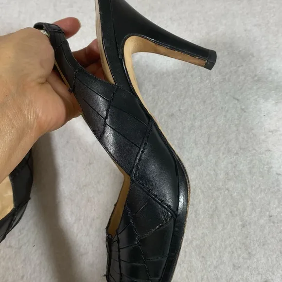 Cole Haan leather Strappy Heels Shoes Black Open Rounded Toe Strap Heel …