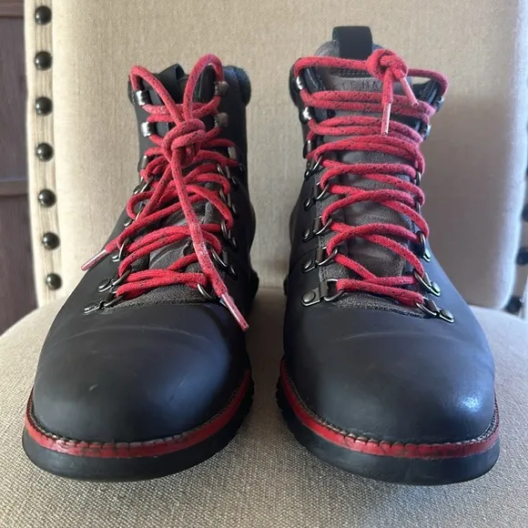 Cole Haan Men’s Zerogrand Leather Lace Up Hiker Boots Black Red Size 10