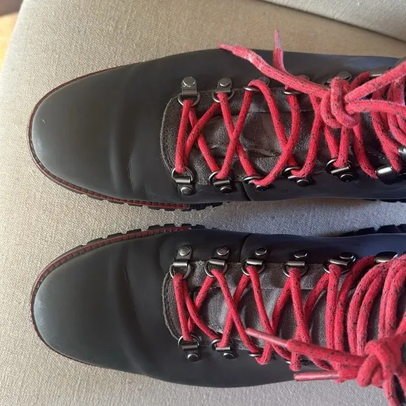 Cole Haan Men’s Zerogrand Leather Lace Up Hiker Boots Black Red Size 10