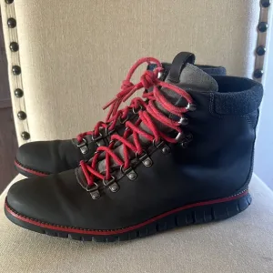 Cole Haan Men’s Zerogrand Leather Lace Up Hiker Boots Black Red Size 10