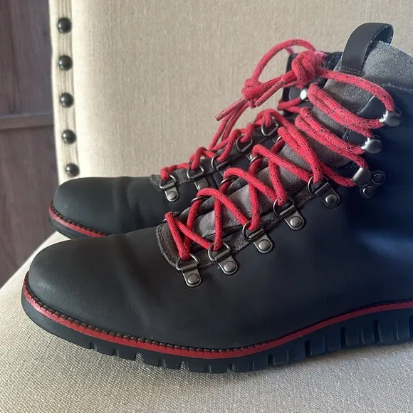 Cole Haan Men’s Zerogrand Leather Lace Up Hiker Boots Black Red Size 10