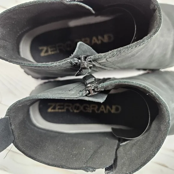 Cole Haan ZeroGrand Size 8.5 B Black Zip Ankle Boot Nubuck W18047‎ Waterproof