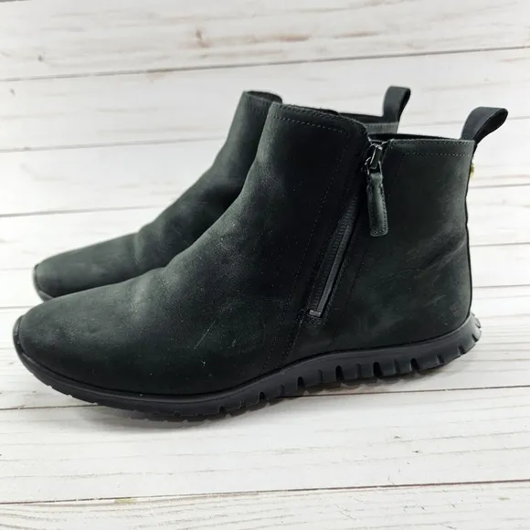 Cole Haan ZeroGrand Size 8.5 B Black Zip Ankle Boot Nubuck W18047‎ Waterproof