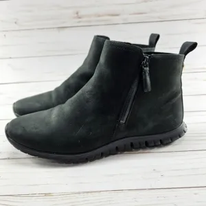 Cole Haan ZeroGrand Size 8.5 B Black Zip Ankle Boot Nubuck W18047‎ Waterproof