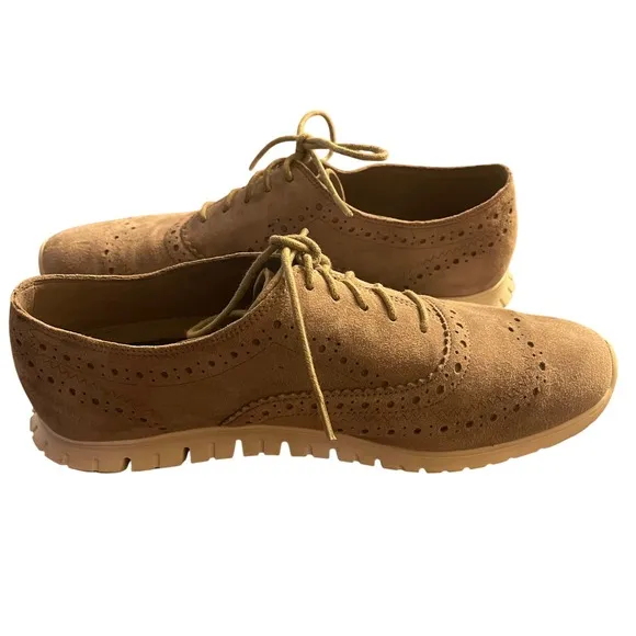 Cole Haan Zerogrand Wingtip Oxford Suede Leather Perforated Shoes 8.5B non slip