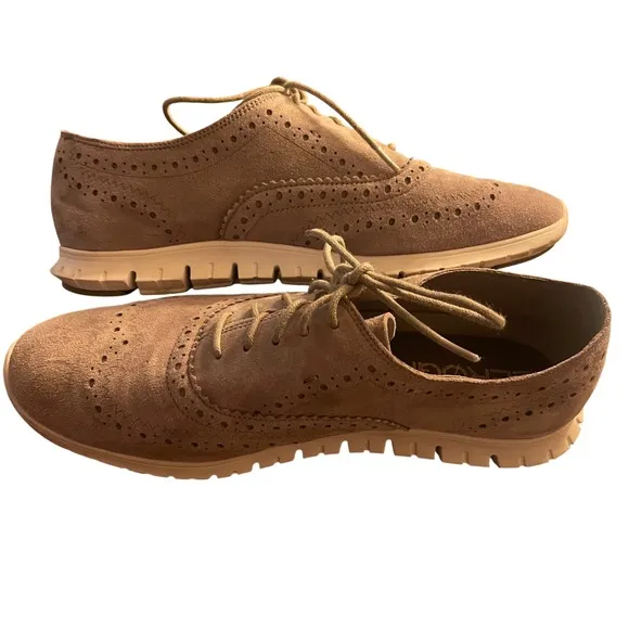 Cole Haan Zerogrand Wingtip Oxford Suede Leather Perforated Shoes 8.5B non slip