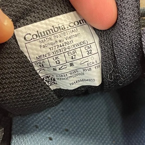 Columbia Access Point Techlite Men’s 14 Wide Hiking Waterproof Shoes Grey Black