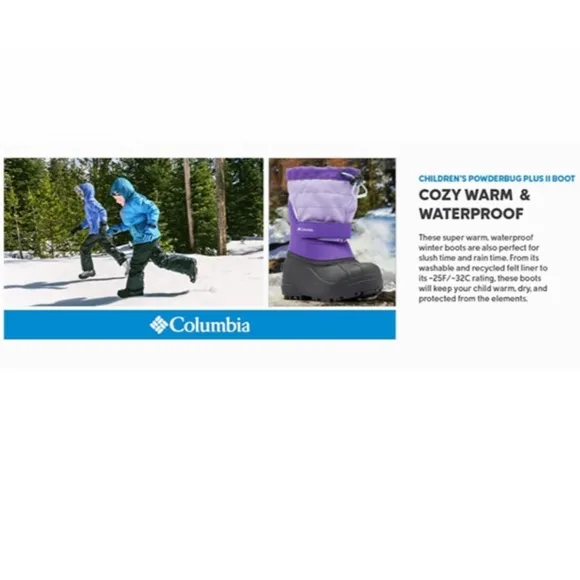 Columbia Big Kids Powderbug Plus II Waterproof Insulated Snow Winter Boots 7