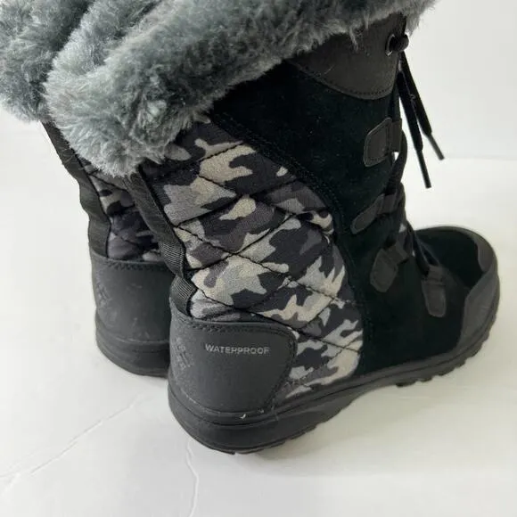Columbia Ice Maiden II Black Camo Snow Boots Waterproof size 6