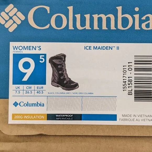 Columbia Ice Maiden II Insulated Winter Boots, Black, Women's 9.5 M