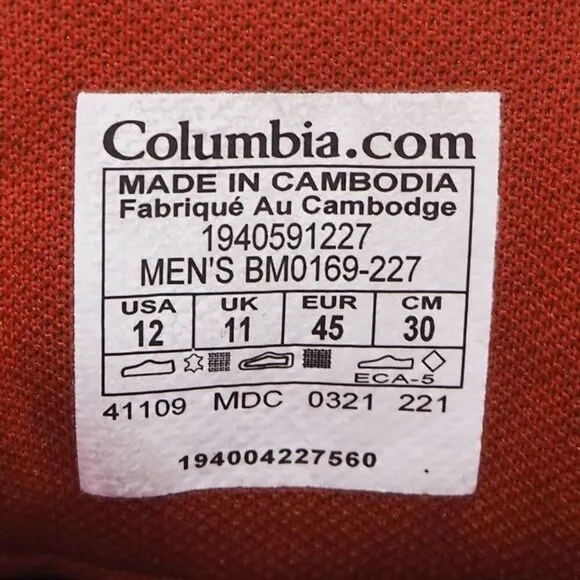 Columbia Redmond III Waterproof Outdoor Hiking Shoes BM0169-227 Men's 12