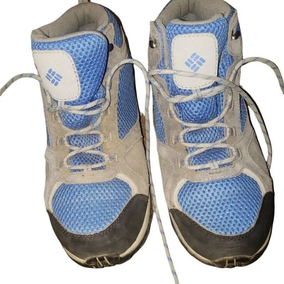 Columbia techlite outdoor mid top grey blue shoes Youth 6