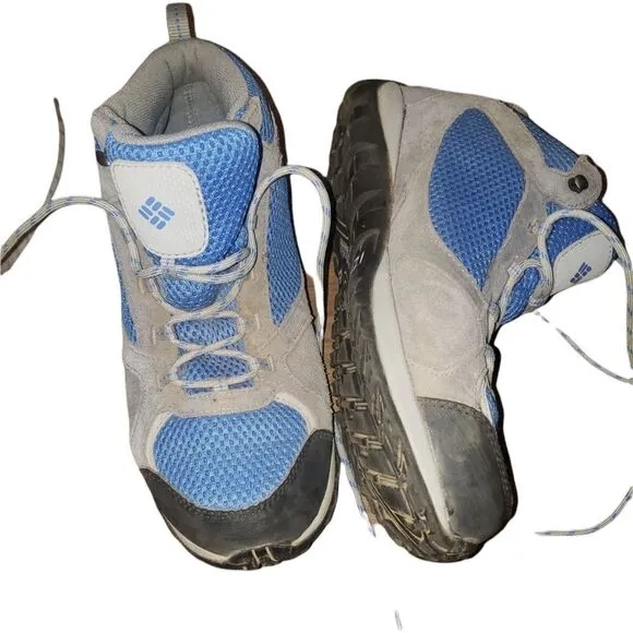 Columbia techlite outdoor mid top grey blue shoes Youth 6