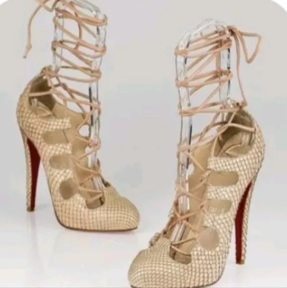COPY - Christian louboutin beige 120 python bloody mary pumps sz 38.5, 1in plat…