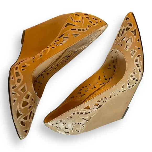 COPY - Jean Michel Cazabat Taupe Tan Laser Cut Leather Penelope Pointed Toe Wed…