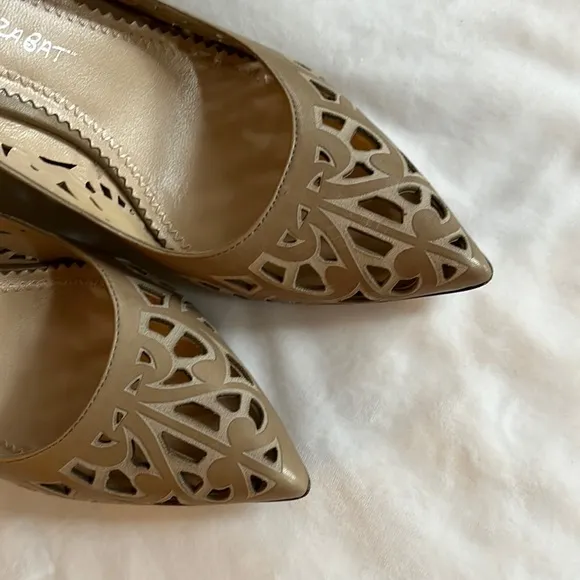 COPY - Jean Michel Cazabat Taupe Tan Laser Cut Leather Penelope Pointed Toe Wed…