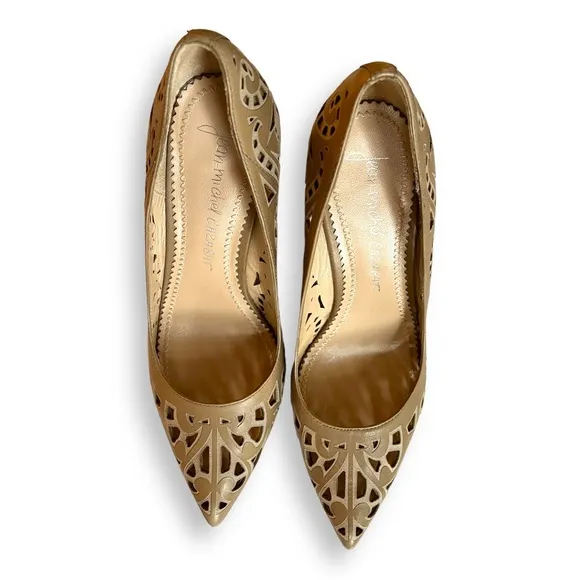 COPY - Jean Michel Cazabat Taupe Tan Laser Cut Leather Penelope Pointed Toe Wed…