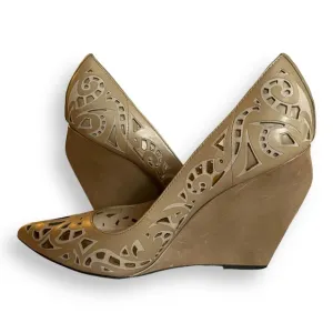 COPY - Jean Michel Cazabat Taupe Tan Laser Cut Leather Penelope Pointed Toe Wed…