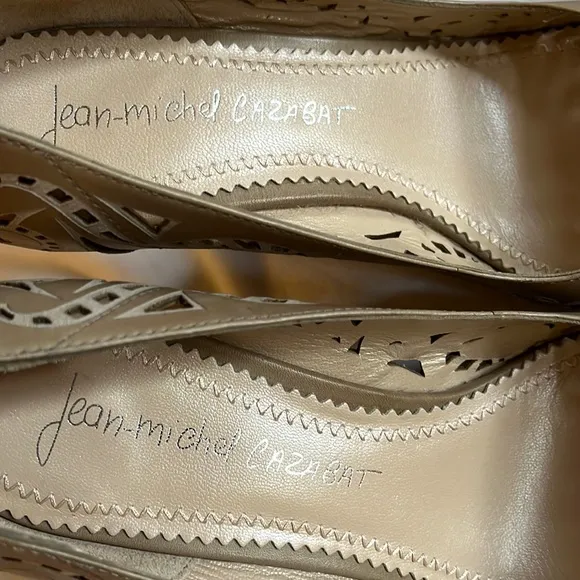 COPY - Jean Michel Cazabat Taupe Tan Laser Cut Leather Penelope Pointed Toe Wed…