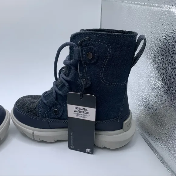 COPY - NWOB Sorel Kids Explorer Cozy toddler blue &amp; grey snow boots size 10 NEW