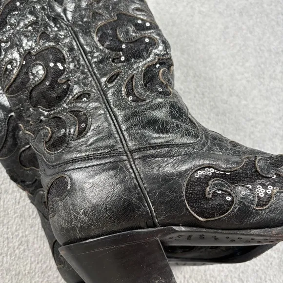 Corral A1070 Black Goat Leather Sequin Inlay Boots Women 9.5M Western Cowgirl