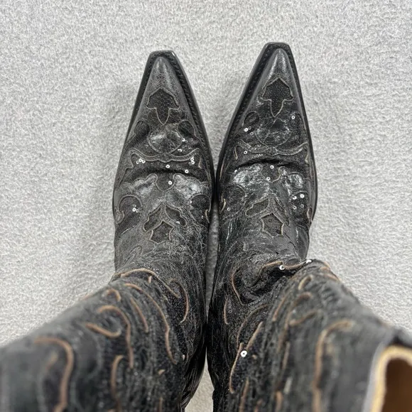 Corral A1070 Black Goat Leather Sequin Inlay Boots Women 9.5M Western Cowgirl