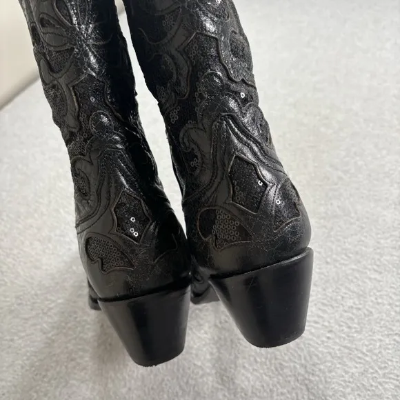 Corral A1070 Black Goat Leather Sequin Inlay Boots Women 9.5M Western Cowgirl