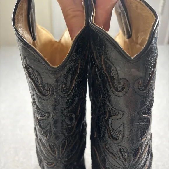 Corral A1070 Black Goat Leather Sequin Inlay Boots Women 9.5M Western Cowgirl