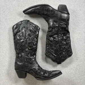 Corral A1070 Black Goat Leather Sequin Inlay Boots Women 9.5M Western Cowgirl