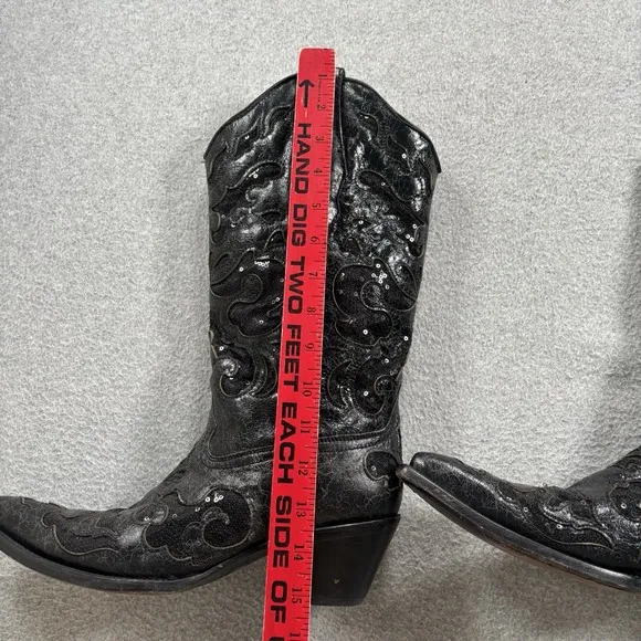 Corral A1070 Black Goat Leather Sequin Inlay Boots Women 9.5M Western Cowgirl