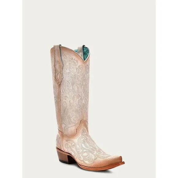 Corral Boots C4143 Western Women 7 White Embroidery Cowhide Snip Toe Boot FZP116